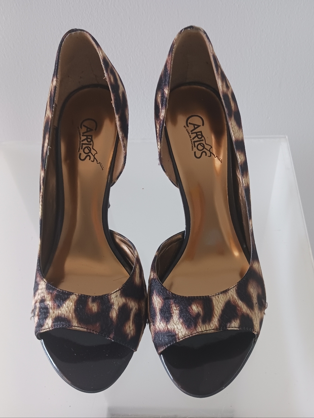 New Carlos by Carlos Santana Leopard-Print Peep-Toe Heels in Brown and Black 6.5
